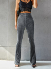  Solid Velvet High Rise Flared Leg Trousers