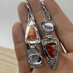 Geometric Metal Drop Earrings Synthetic Gems Bohemian Jewelry