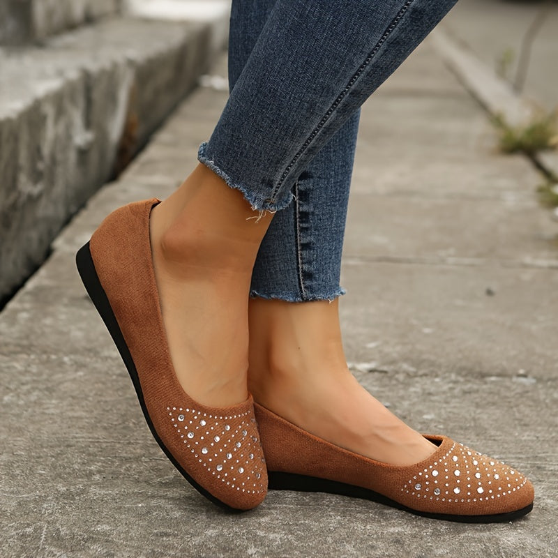 Women's Rhinestone Flat Shoes Soft Sole Slip On Casual Walking Shoes