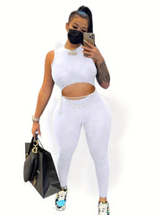 Solid Crew Neck Cut Out Jumpsuit Casual Skinny Sleeveless Jumpsuit