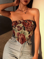 Floral Print Tube Top Backless Strapless Top