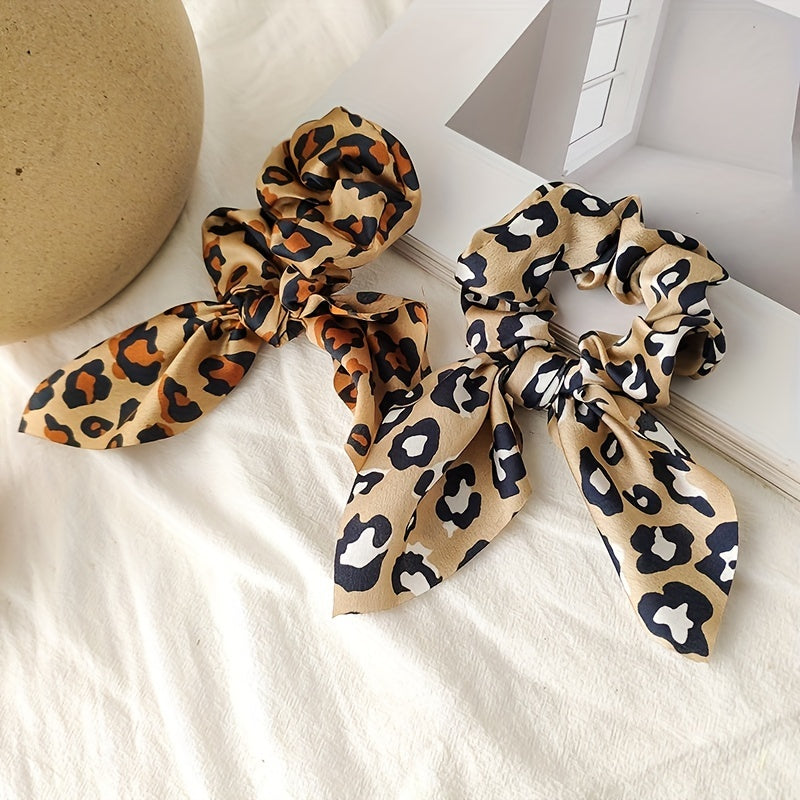 Leopard Pattern Scrunchies Rabbit Ears Hair Tie Ponytail Holder