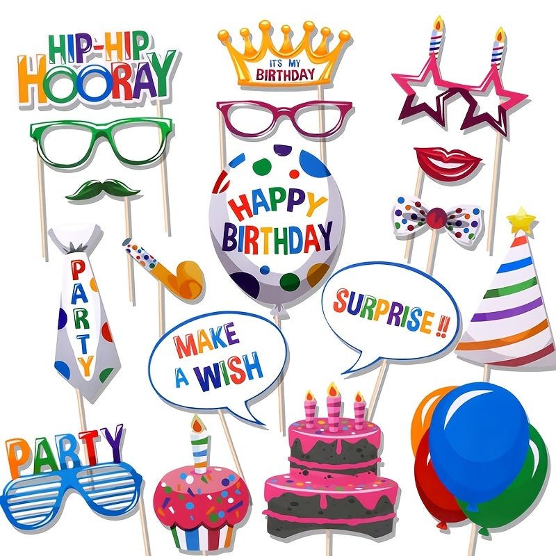 22pcs Happy Birthday Party Photo Props Party Favors Supplies for Kids Men Women