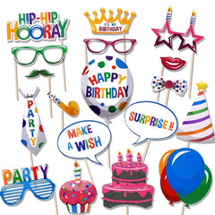 22pcs Happy Birthday Party Photo Props Party Favors Supplies for Kids Men Women