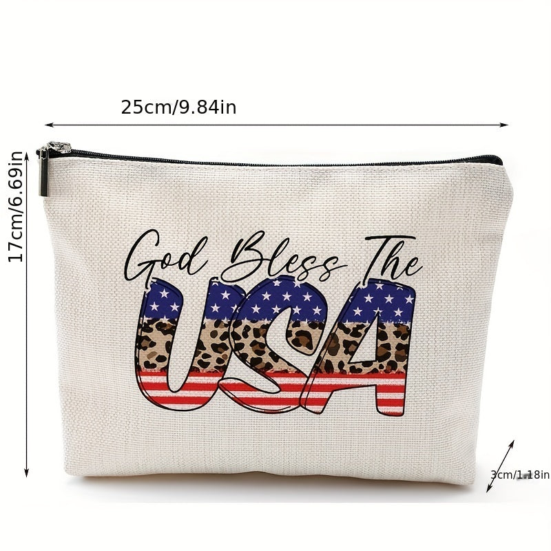 Flag Pattern Toiletry Bag Independence Cosmetic Travel Storage Portable