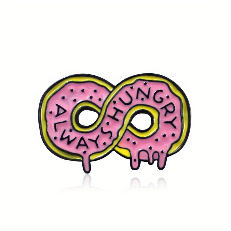 ALWAYS HUNGRY Pink Donut Cartoon Brooch