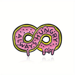 ALWAYS HUNGRY Pink Donut Cartoon Brooch