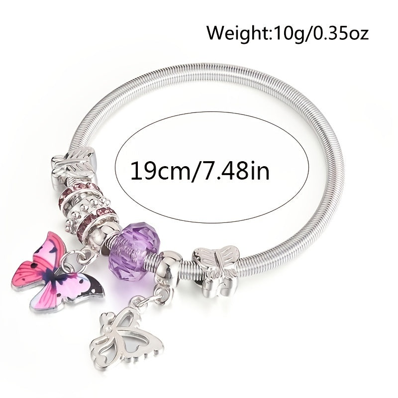 Vintage Butterfly Pendant Bracelet Heart Spring Chain Stretchable Bangle