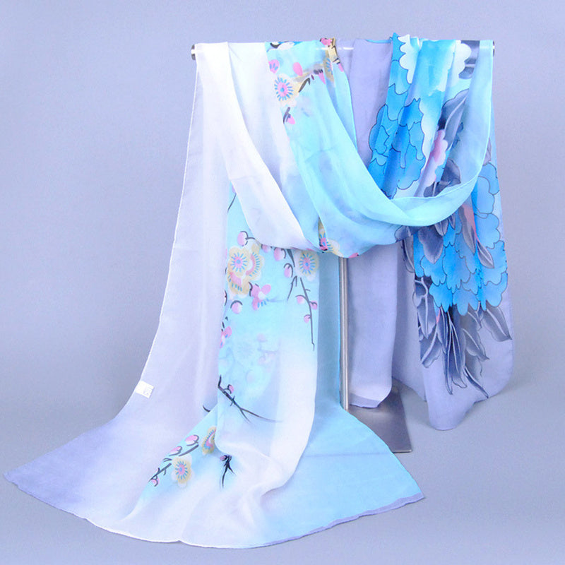 Chiffon Silk Scarf Print Scarf Retro Warm Shawl