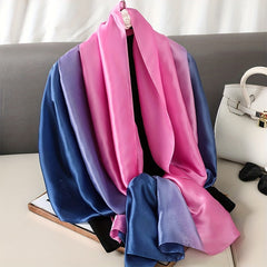 Vintage Gradient Silk Scarf Classic Windproof Wraps for Women