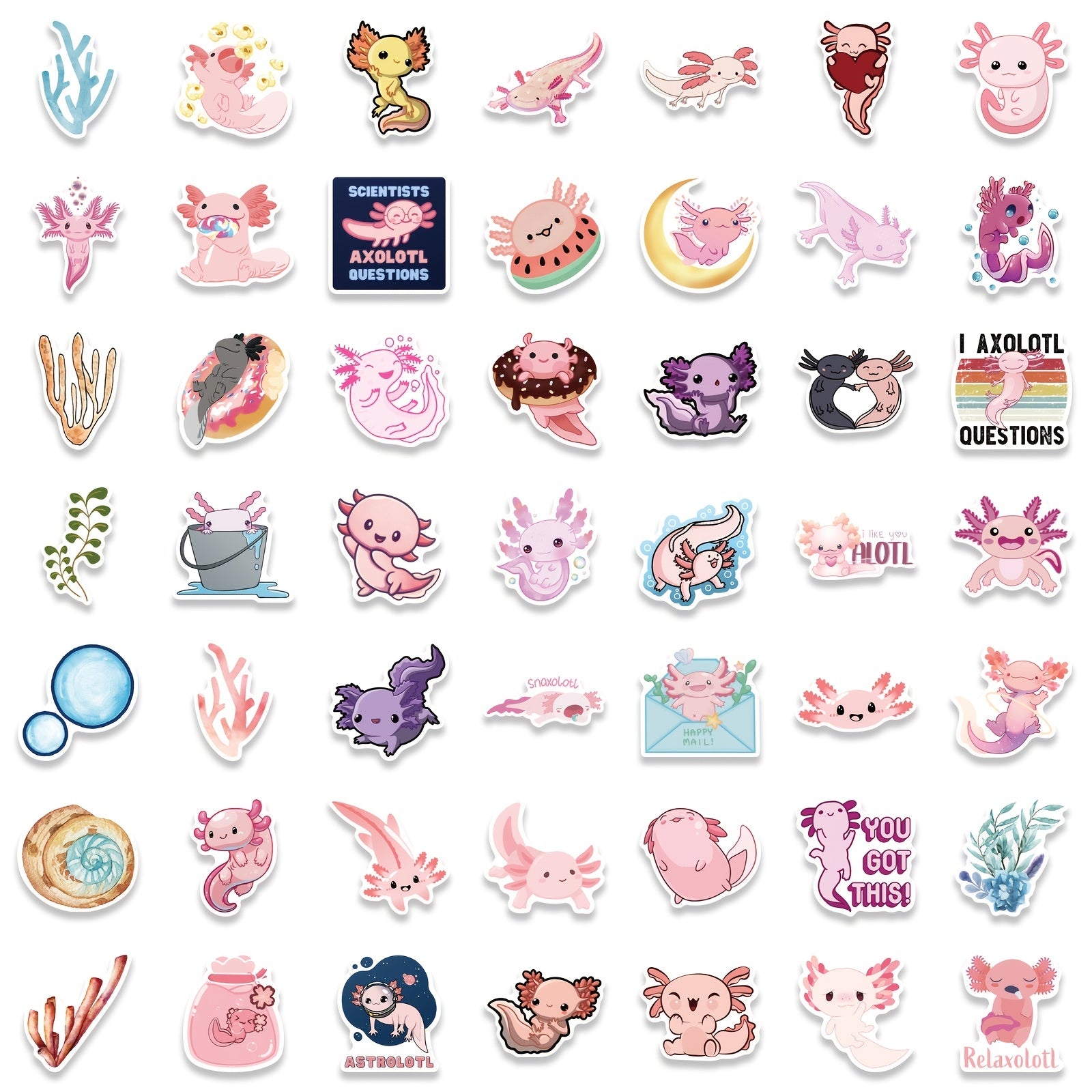 100 Axolotl Stickers Cartoon Anime Self Adhesive Waterproof Hand Bill Stickers