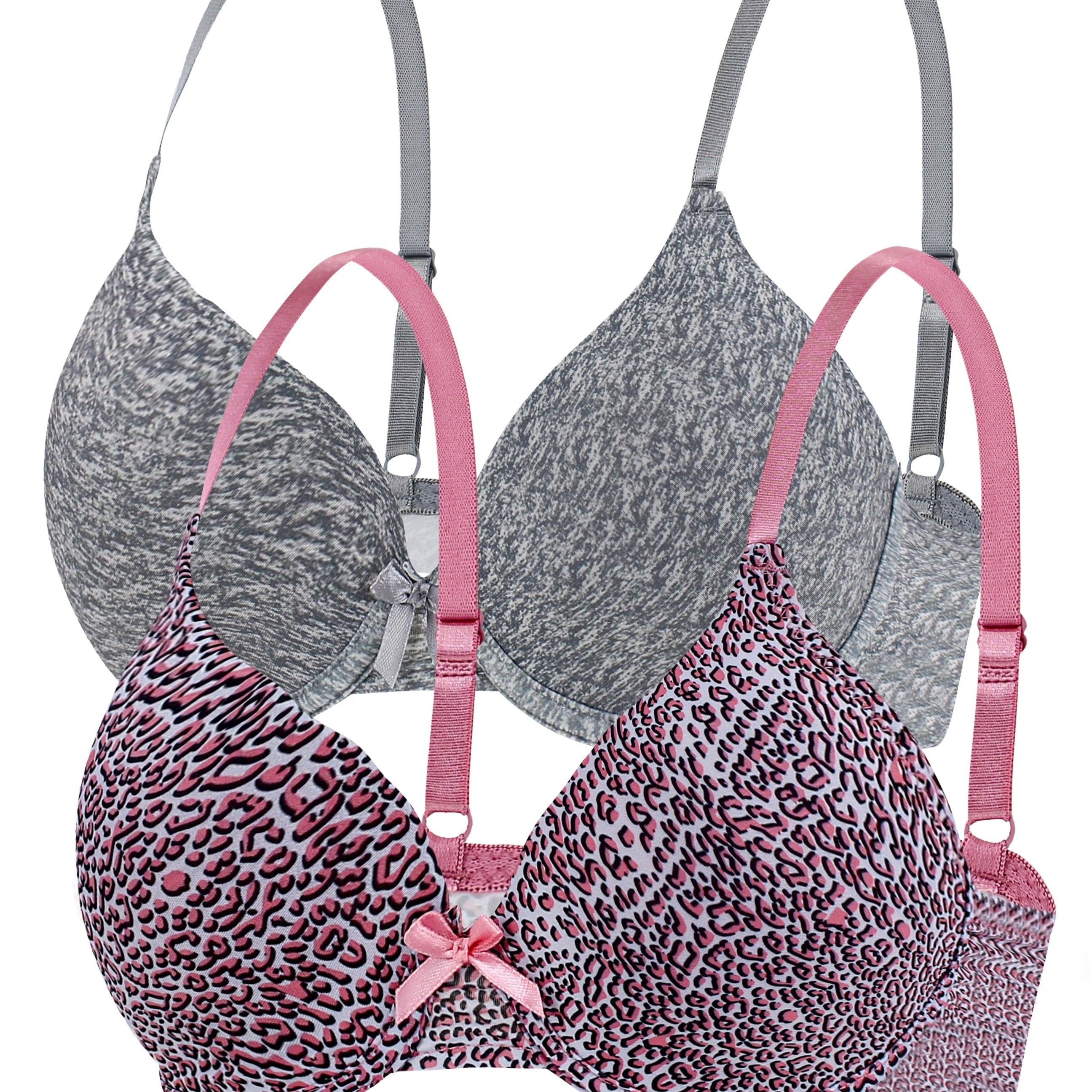 Leopard & Solid Push Up Bras Set Breathable Bow Tie Women's Lingerie