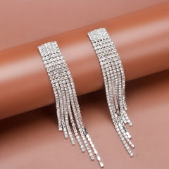 Sparkling Rhinestone Tassel Earrings Copper Silver Plated