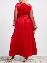  Sexy Dress Women's Solid Mesh Dot Lantern Sleeve Maxi Dress