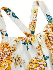 Girls Boho Floral Maxi Backless Jumpsuit Teen Wide Leg Rompers