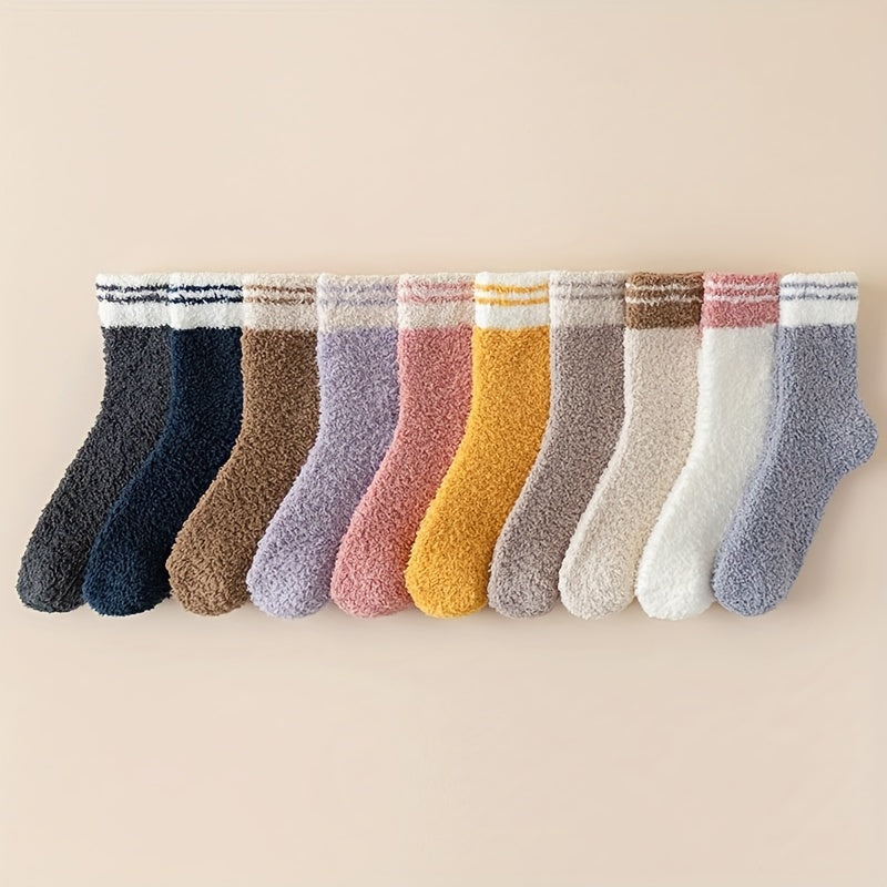 5 Pairs Striped Fuzzy Socks Comfy & Warm Women's Stockings
