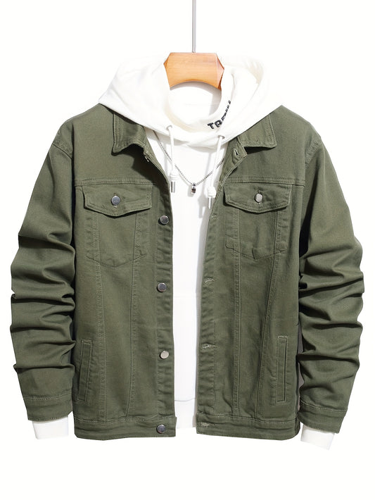 Contrast Stitching Denim Jacket Men's Casual Button Up Jacket