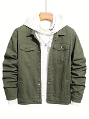 Contrast Stitching Denim Jacket Men's Casual Button Up Jacket