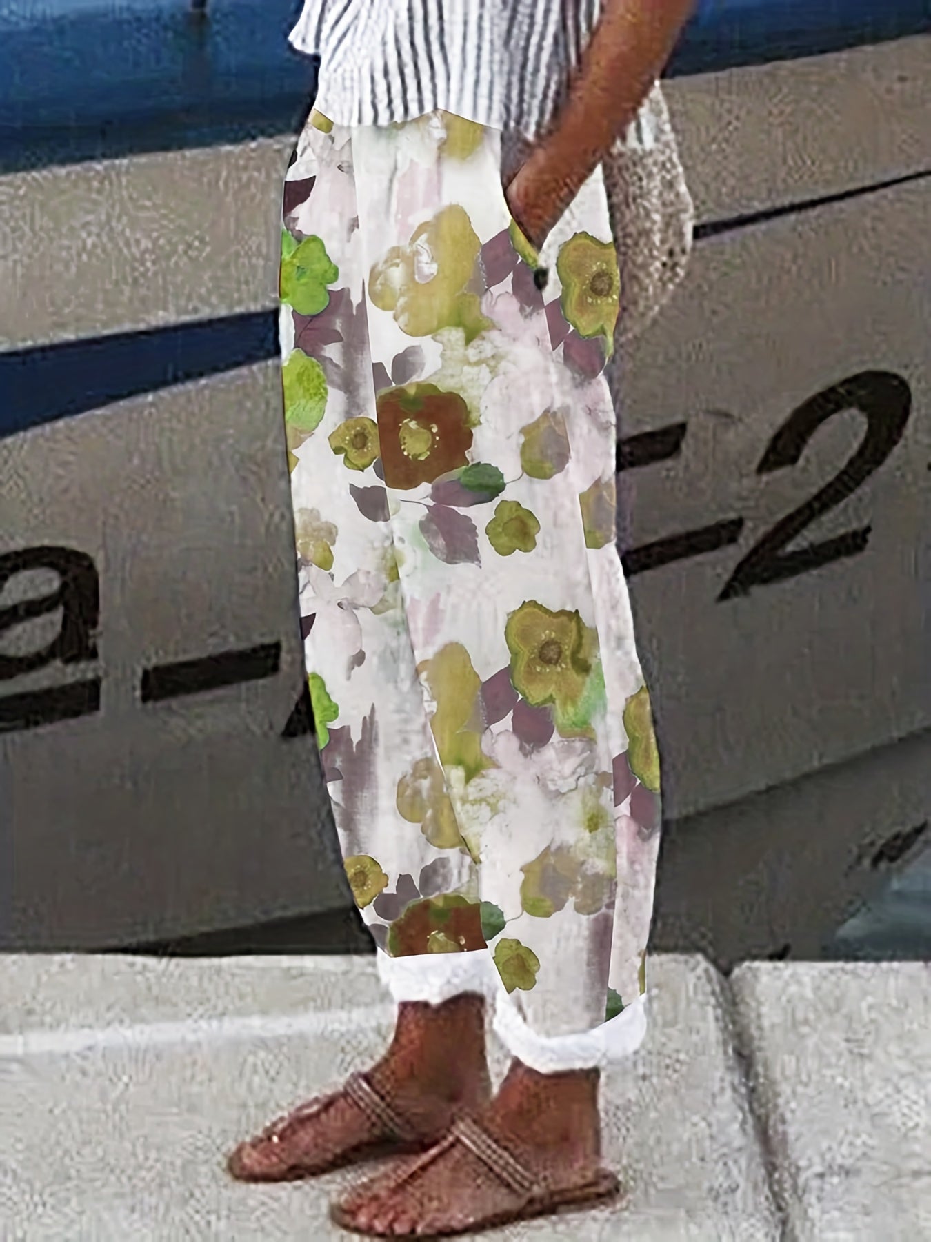 Graphic Print Dual Pockets Loose Pants Casual Comfy Pants