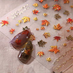 Autumn Leaves Nail Art 3D Stickers Floral Anime Theme Glossy Finish