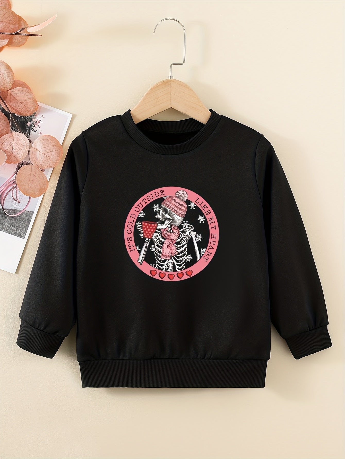 Skeleton Graphic Girls Sweatshirt Halloween Party Top for Kids