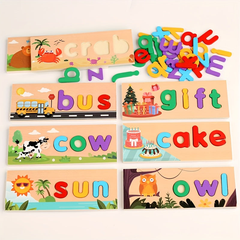 Educational See & Spell Wooden Toy CVC Word Builder Puzzle Boards