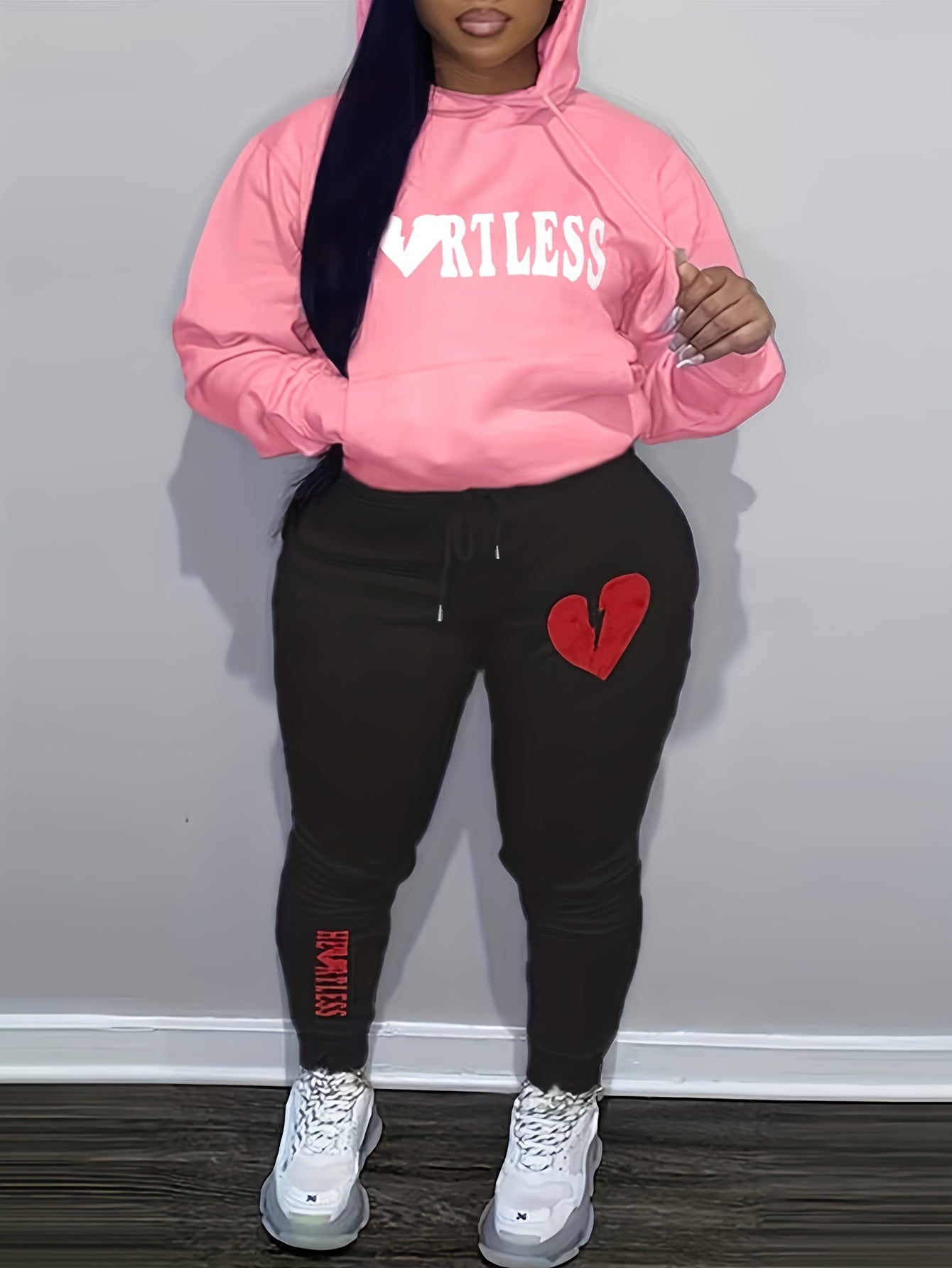  Heart & Letter Print Hoodie & Joggers Set