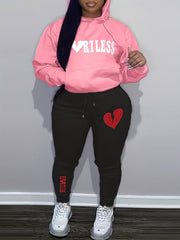  Heart & Letter Print Hoodie & Joggers Set
