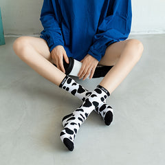5 Pairs Cow Spot Print Socks Women's Mid Tube Stockings