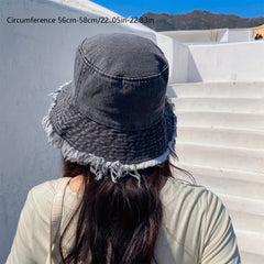Distressed Denim Bucket Hat Vintage Washed Fisherman Cap