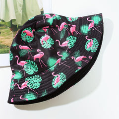 Flamingo Leaf Print Bucket Hat Reversible Sunscreen Basin Hat