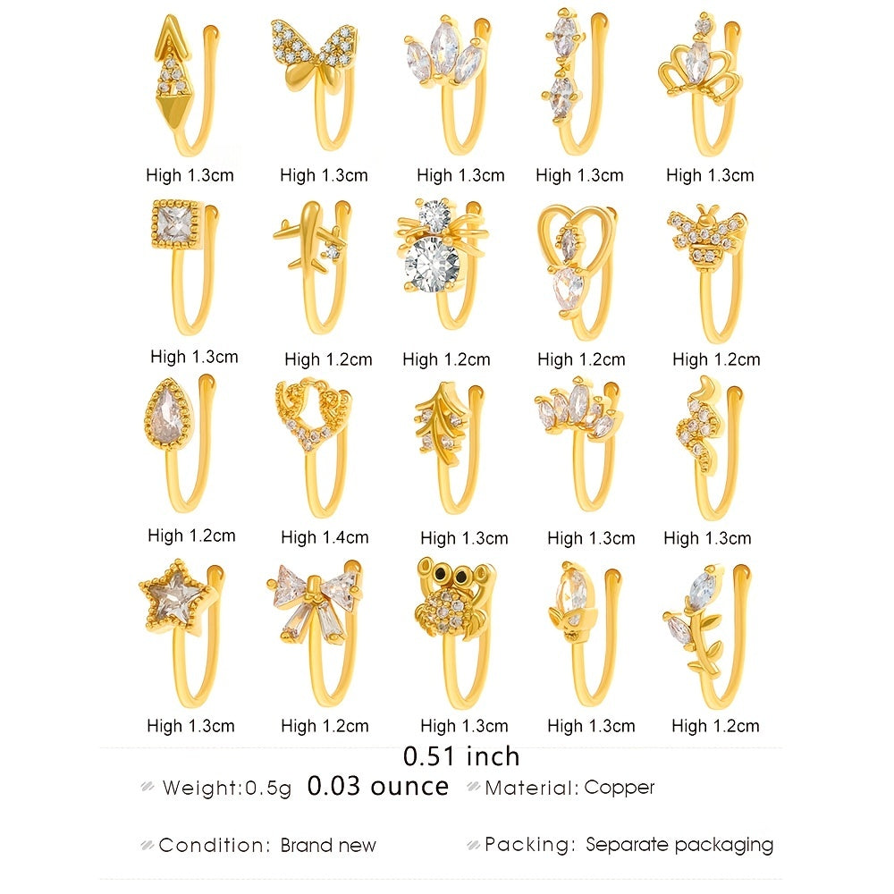 Men's Golden Nose Stud Set With Artificial Diamonds Party Gift