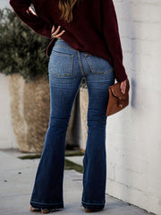  Casual Jeans Women's Washed Button Fly Flared Leg Jeans