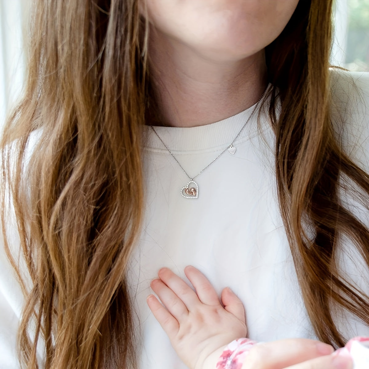 Baby Foot Heart Pendant Necklace Mother's Gift For Mom