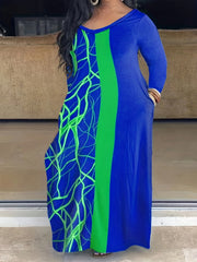  Abstract Stripe Print Maxi Dress with Pockets