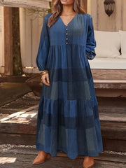  Colorblock Grid Print Maxi Dress With Pockets