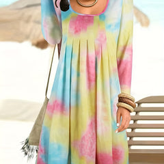  Women's Tie Dye Long Sleeve Ruched Dress