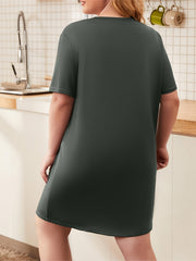  Rabbit Graphic Sleep Dress, Short Sleeve Casual Lounge Dress