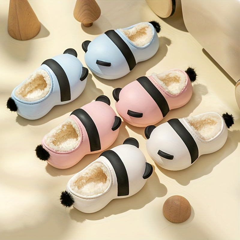 Cartoon Panda Plus Fleece House Shoes For Boys And Girls