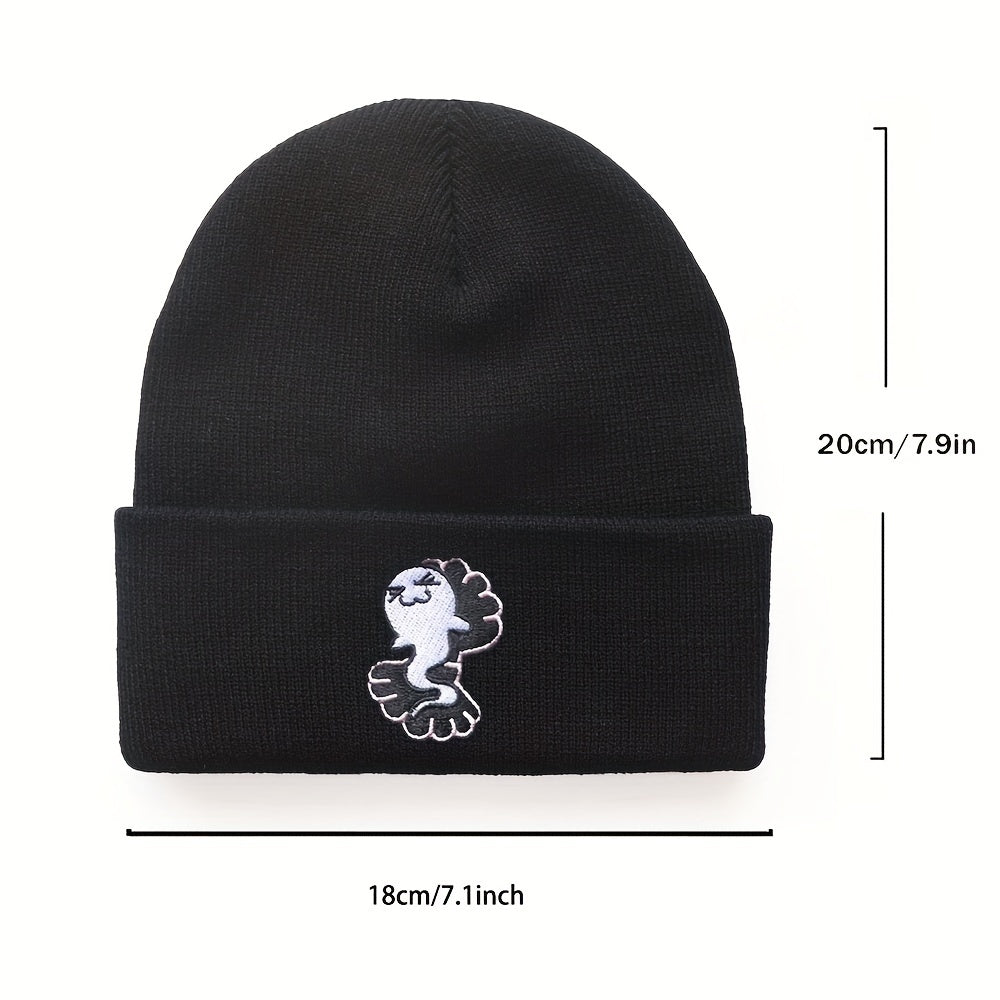 Y2K Cartoon Beanie Ghost Mermaid Embroidered Knitted Hat Unisex