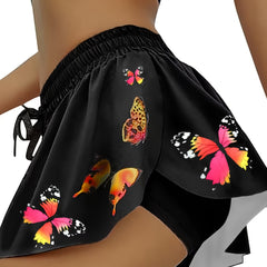  Women's Butterfly Print Sports Shorts Elastic Drawstring