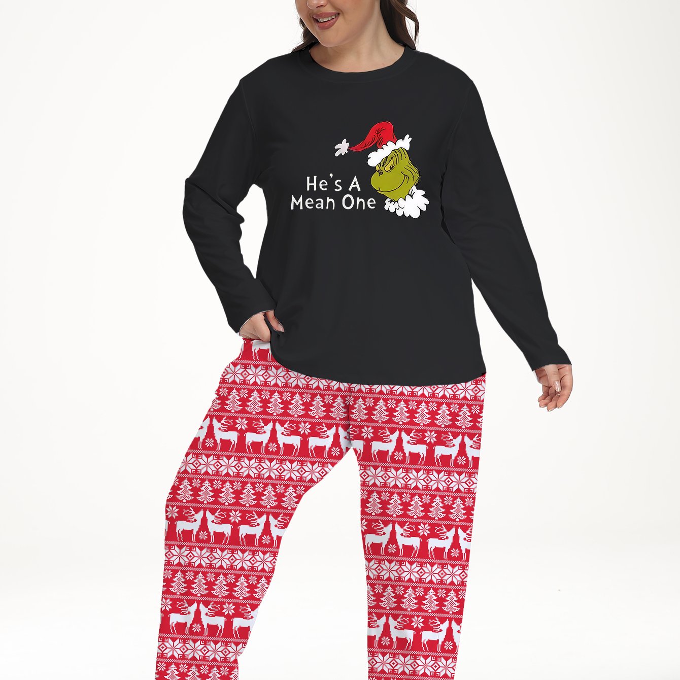  Christmas Pajama Set Women's Colorblock Graphic Tee & Pants Pajama