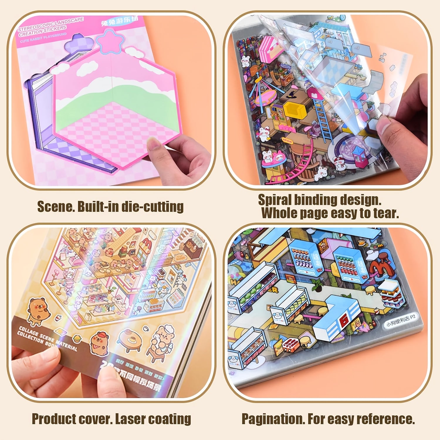 50pcs Mini House Scene Stickers Book Kapibala Cover DIY Scrapbook Decals
