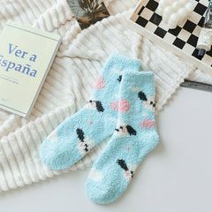 Animal Pattern Plush Socks Soft Mid Tube Socks Women's Stockings