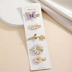 5pcs Pearl Butterfly Hair Clip Rhinestone Flower Hair Accessories