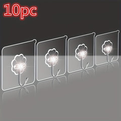 10pcs Transparent Self Adhesive Towel Hooks Heavy Duty Wall Stickers