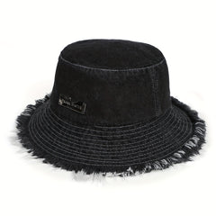 Vintage Denim Tassel Bucket Hat Sun Protection Cap