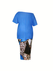  Cross Print Top & Leopard Print Skirt Set