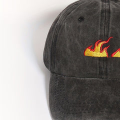 Flame Printed Gray Baseball Cap Distressed Sun Hat