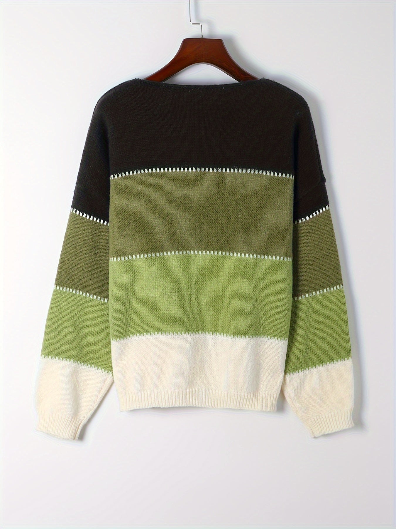  Colorblock Round Neck Stretch Jumper